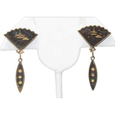 Vintage Costume Fan Shaped Clip On Earrings - image 1