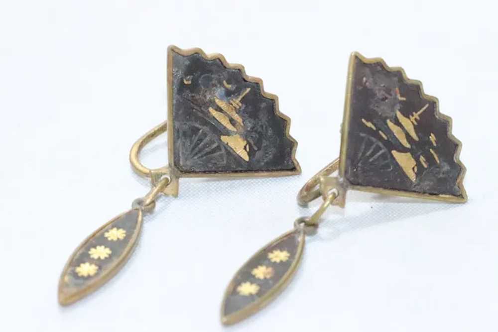 Vintage Costume Fan Shaped Clip On Earrings - image 2