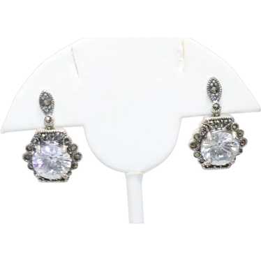 Sterling Silver Cubic Zirconia Marcasite Earrings - image 1