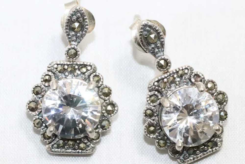 Sterling Silver Cubic Zirconia Marcasite Earrings - image 2