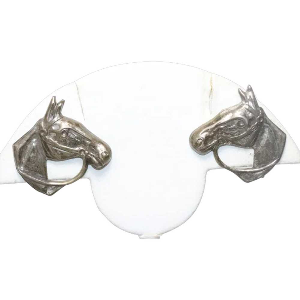 Vintage Sterling Silver Horse Screw Clip On Earri… - image 1