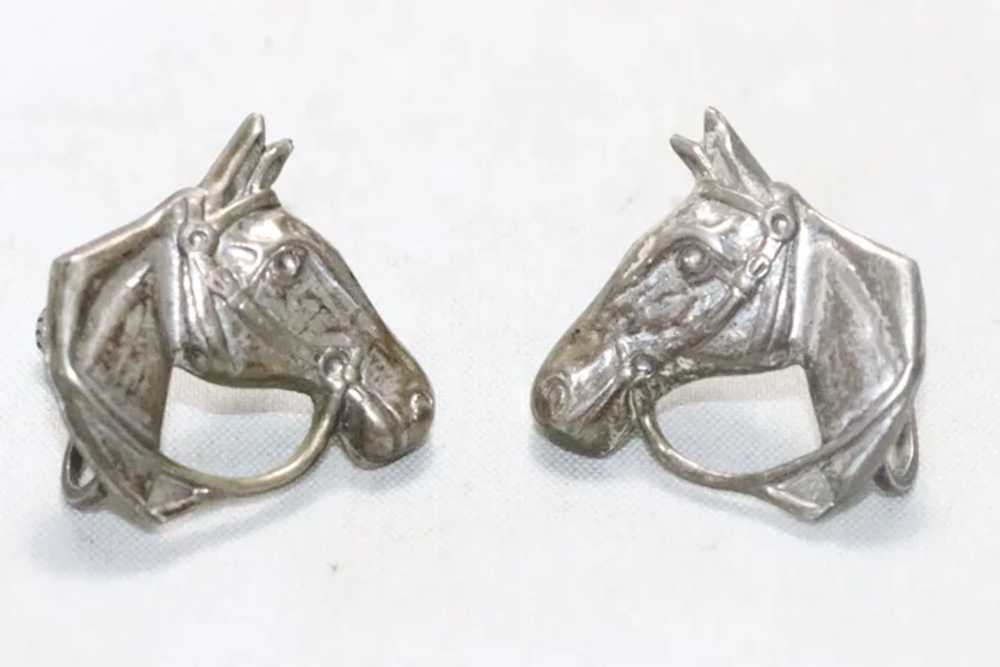 Vintage Sterling Silver Horse Screw Clip On Earri… - image 2