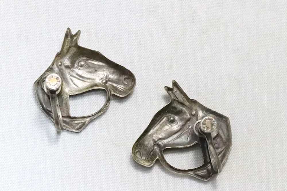Vintage Sterling Silver Horse Screw Clip On Earri… - image 3