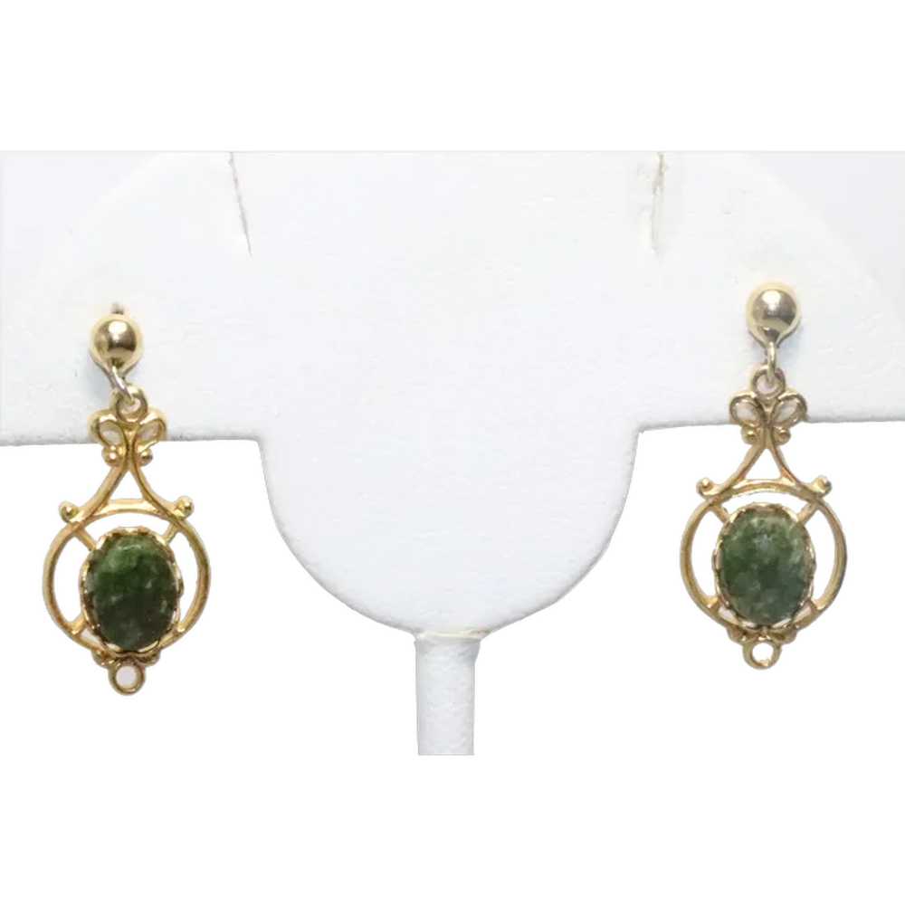 Vintage Costume Gold Tone Jade Earrings - image 1