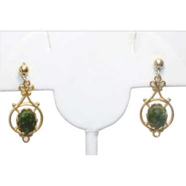 Vintage Costume Gold Tone Jade Earrings - image 1