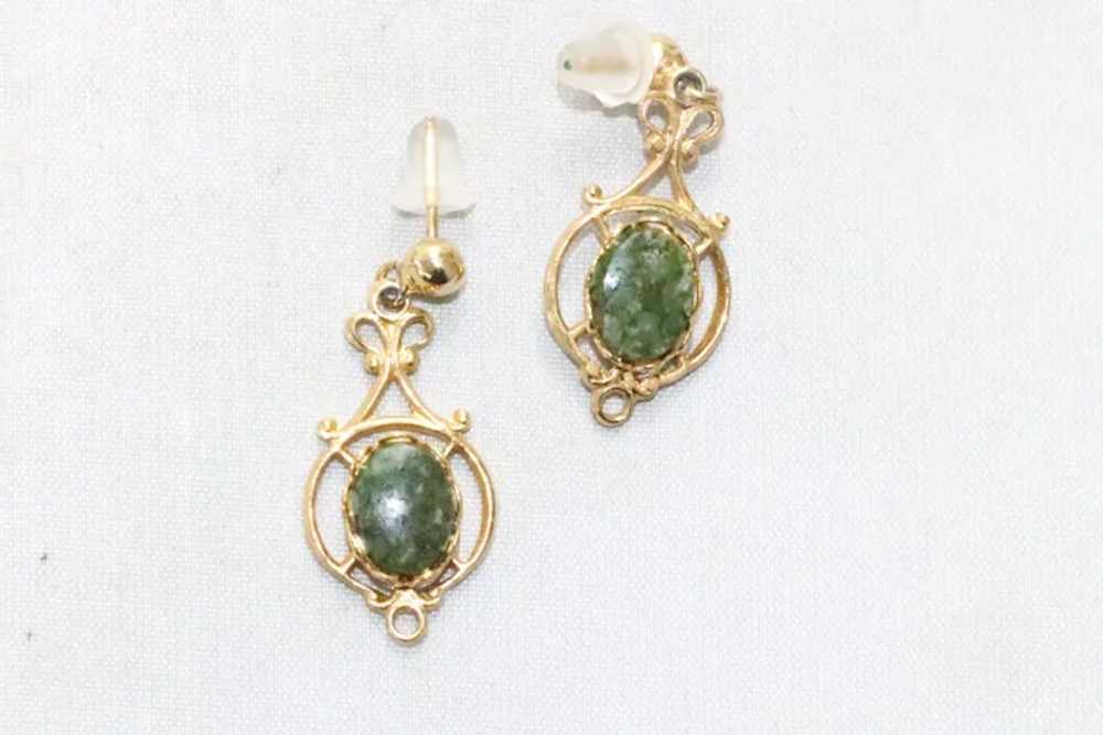 Vintage Costume Gold Tone Jade Earrings - image 2