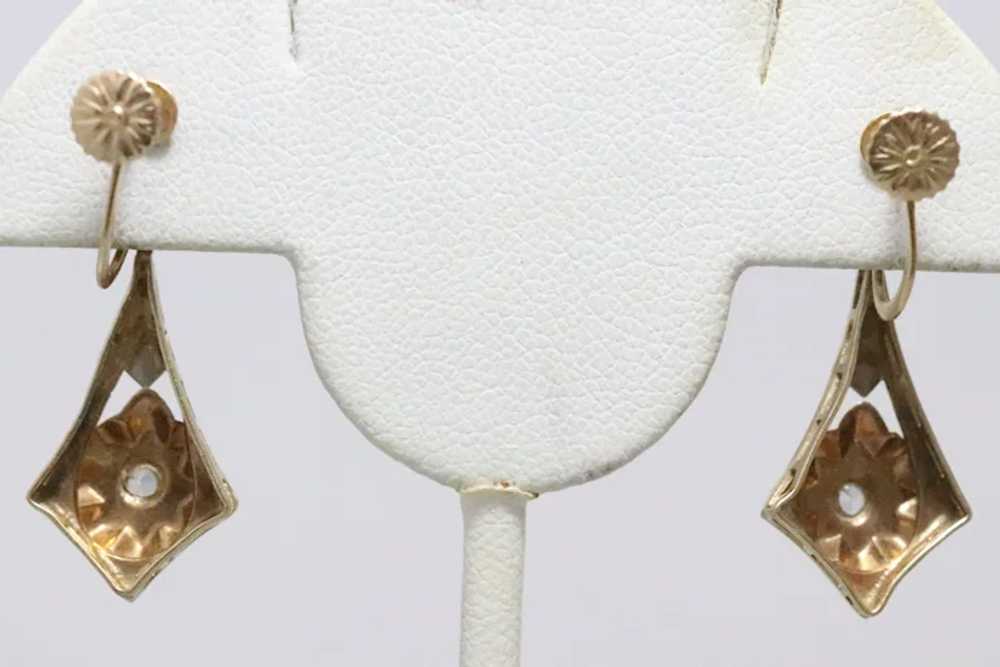 Vintage 14K Gold Dangling Clip On Earrings - image 2