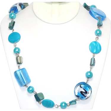 Vintage Blue Murano Glass Chain Necklace - image 1