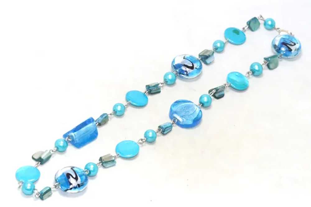Vintage Blue Murano Glass Chain Necklace - image 2