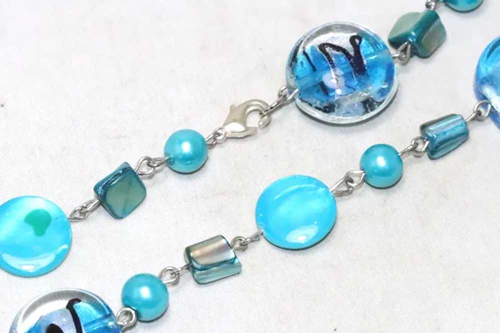 Vintage Blue Murano Glass Chain Necklace - image 3