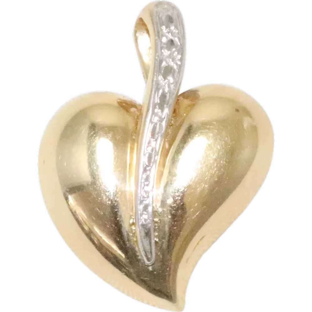 Vintage 14K Yellow Gold Puffy Leaf Heart Pendant - image 1