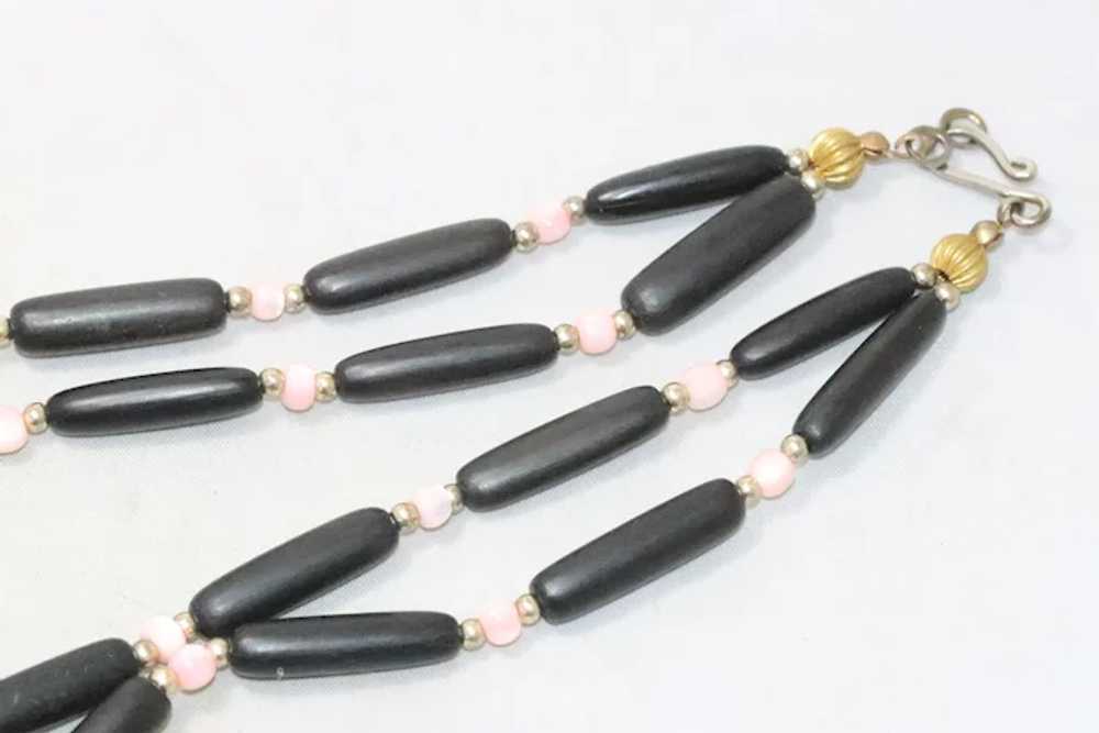 Vintage Mother Of Pearl Rose Black Beaded Necklace - image 4
