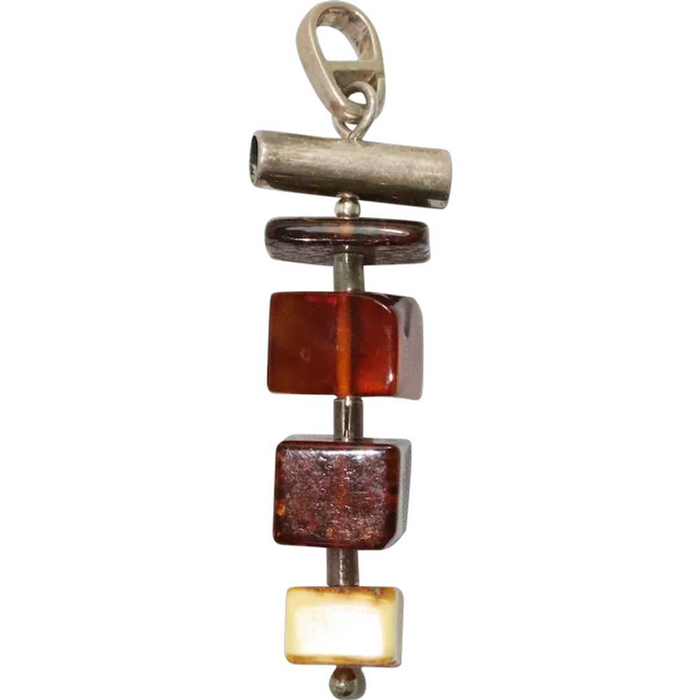 Sterling Silver Unique Baltic Amber Pendant - image 1