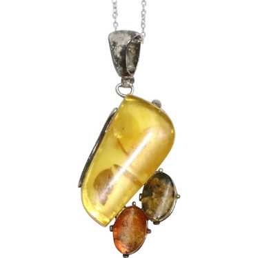 Sterling Silver Genuine Amber Necklace