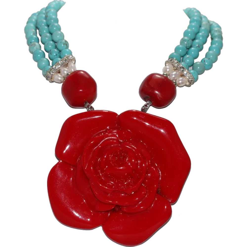 Vintage Multi-Gemstones Rose Necklace - image 1