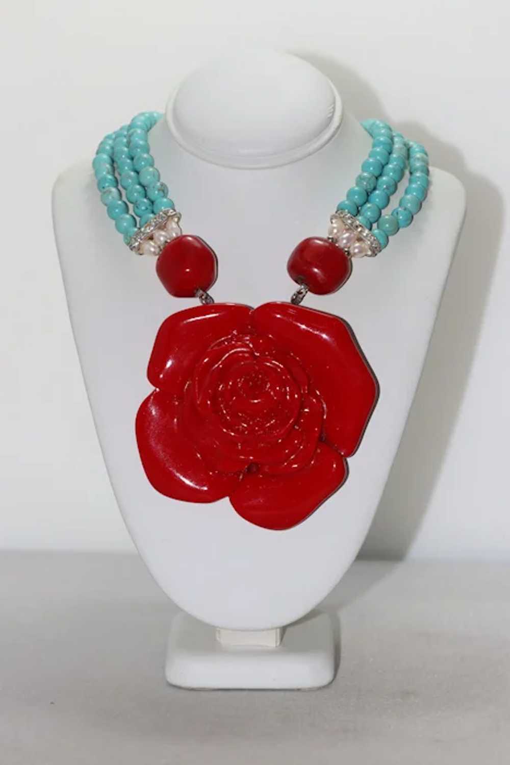 Vintage Multi-Gemstones Rose Necklace - image 2