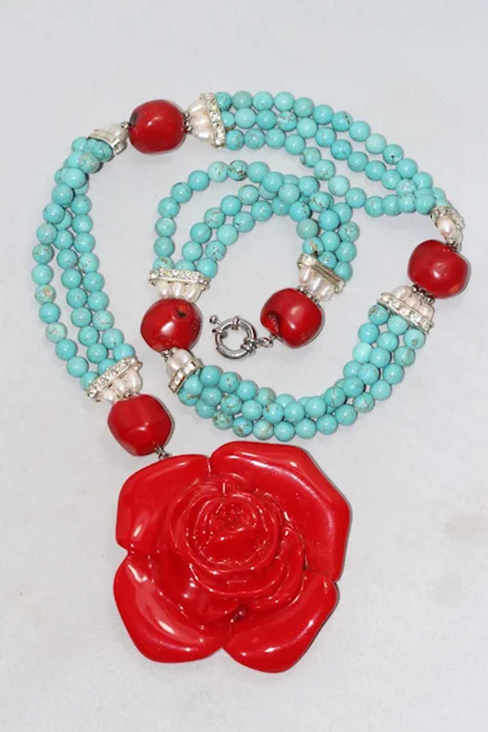 Vintage Multi-Gemstones Rose Necklace - image 3
