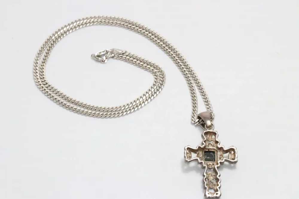 Vintage Sterling Silver Black Onyx Cross Necklace - image 3