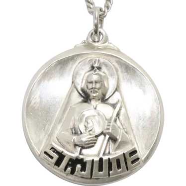 Vintage Greek Creed Sterling Silver St. Jude Medal - image 1