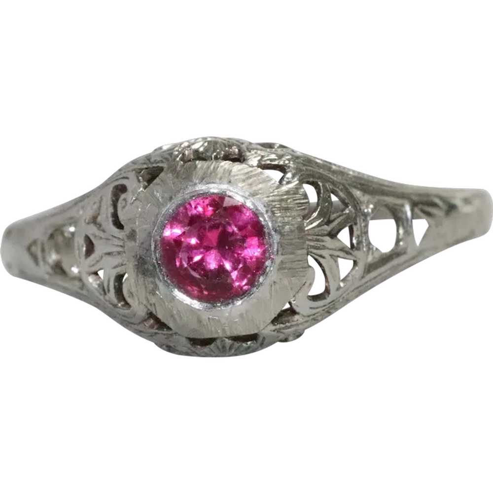 Vintage 14K White Gold Art Deco Ruby Ring - image 1