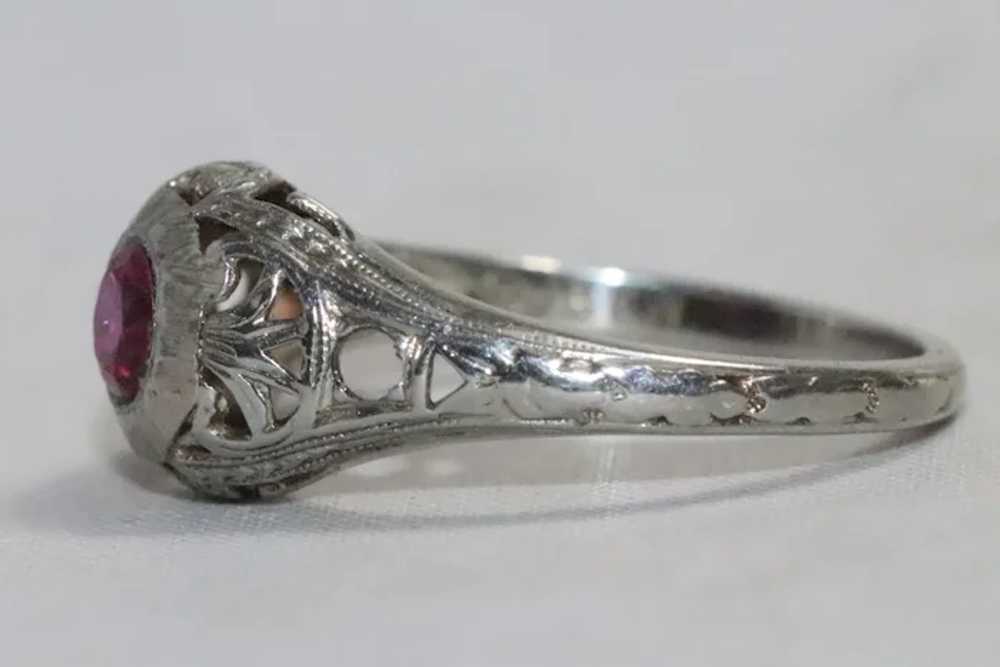 Vintage 14K White Gold Art Deco Ruby Ring - image 2