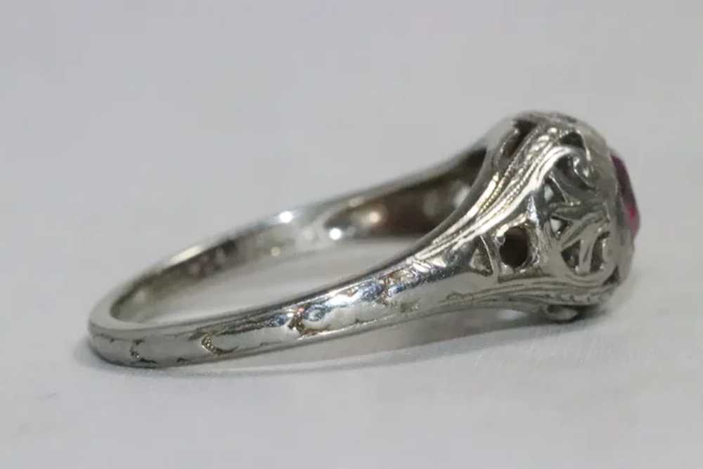Vintage 14K White Gold Art Deco Ruby Ring - image 3