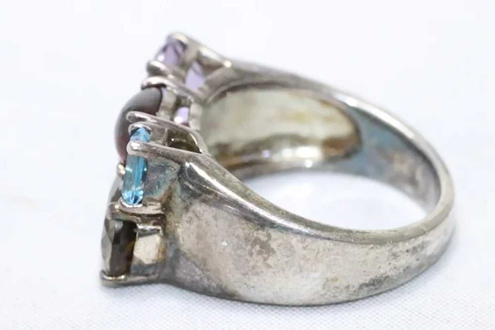 Vintage Sterling Silver Multi-Gemstone Ring - image 2