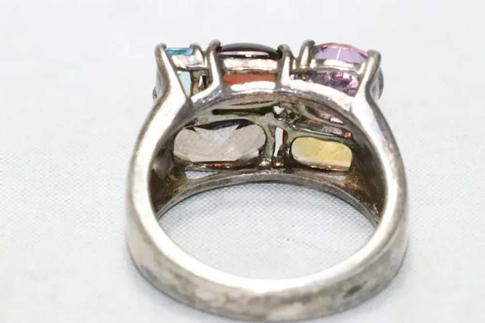 Vintage Sterling Silver Multi-Gemstone Ring - image 3
