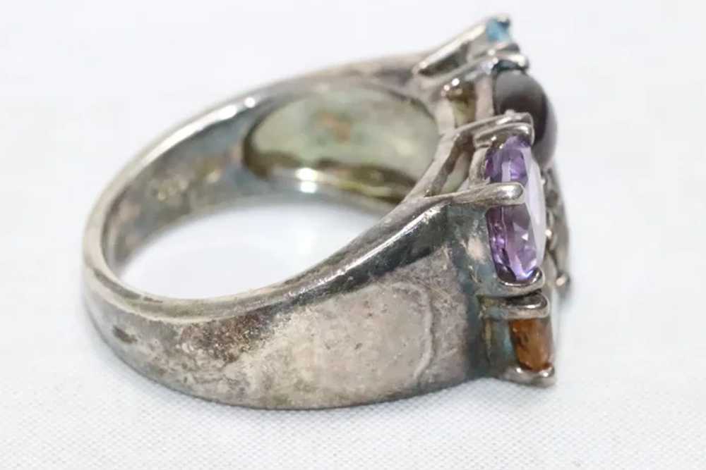 Vintage Sterling Silver Multi-Gemstone Ring - image 4