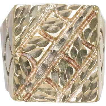 Vintage 10K Men’s Diamond Cut Rectangular Ring - image 1