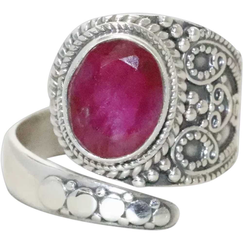 Vintage Sterling Silver Glass Ruby Adjustable Ring - image 1