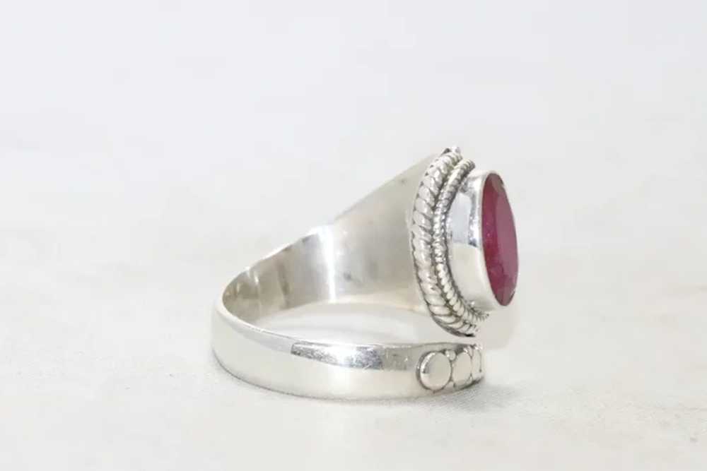 Vintage Sterling Silver Glass Ruby Adjustable Ring - image 2