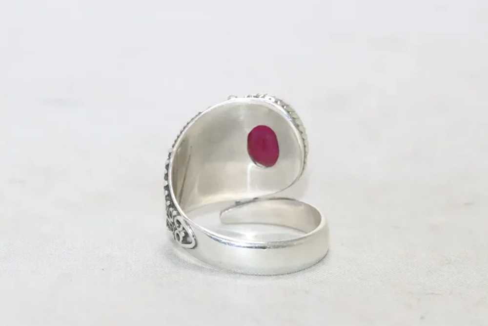 Vintage Sterling Silver Glass Ruby Adjustable Ring - image 3