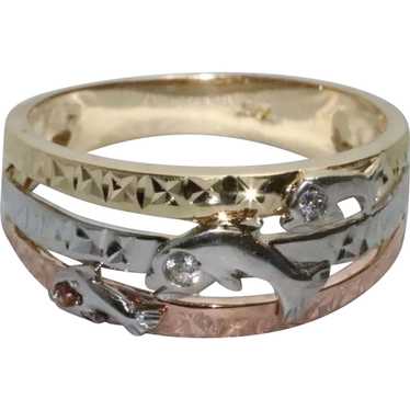 14KT Tri Tone Gold Dolphin Ring - image 1
