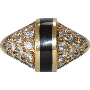 14K Yellow Gold Diamond Onyx Dome Ring - image 1