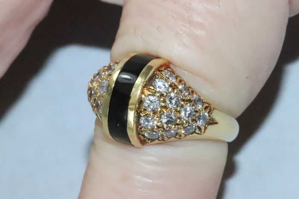 14K Yellow Gold Diamond Onyx Dome Ring - image 2