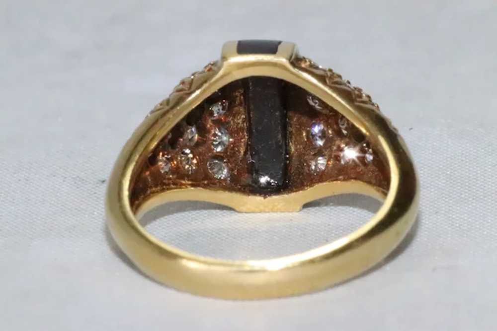 14K Yellow Gold Diamond Onyx Dome Ring - image 5