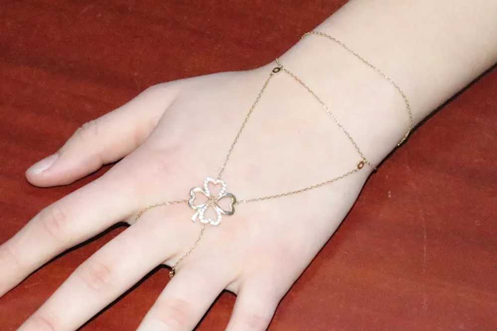 14 KT Gold Cubic Zirconia Clover Ring Bracelet - image 2