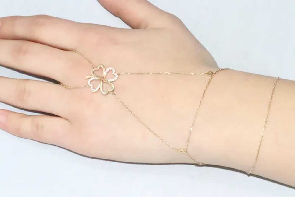 14 KT Gold Cubic Zirconia Clover Ring Bracelet - image 3