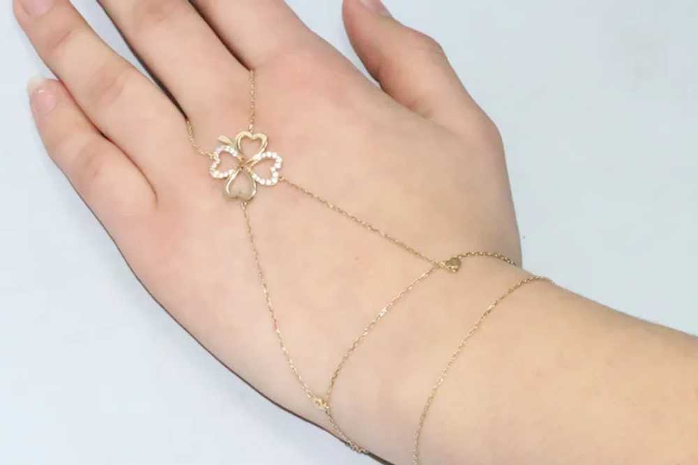 14 KT Gold Cubic Zirconia Clover Ring Bracelet - image 4