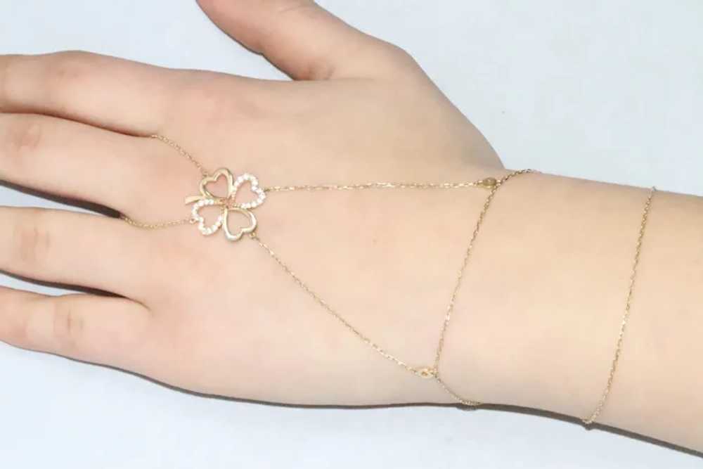 14 KT Gold Cubic Zirconia Clover Ring Bracelet - image 5