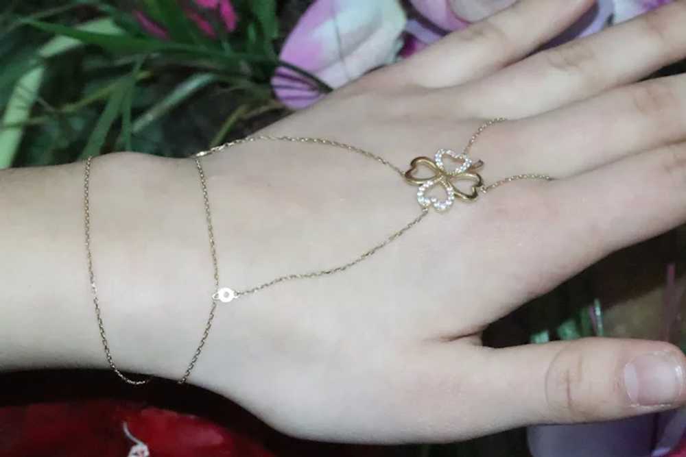 14 KT Gold Cubic Zirconia Clover Ring Bracelet - image 6