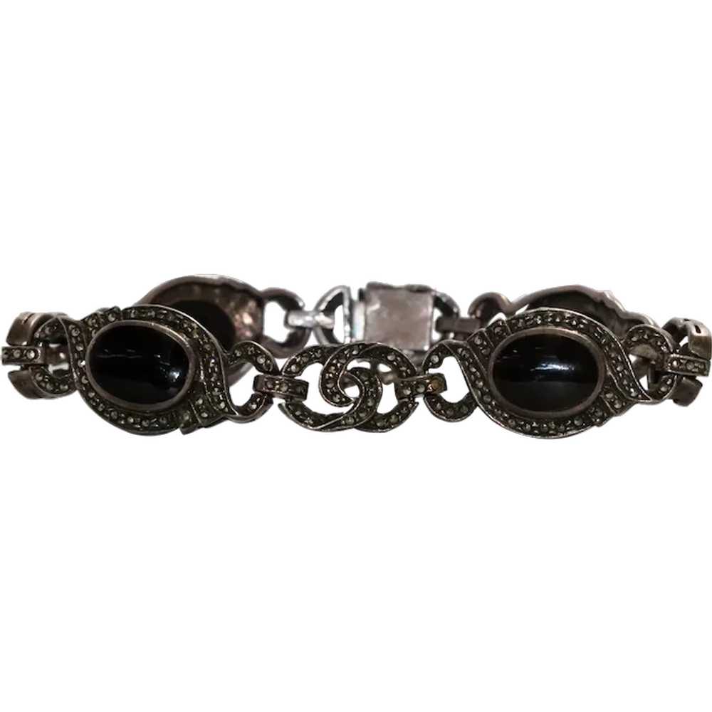 Vintage Sterling Silver Black Onyx Oval Bracelet - image 1