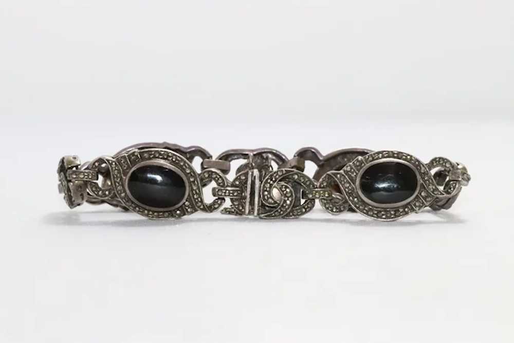 Vintage Sterling Silver Black Onyx Oval Bracelet - image 2