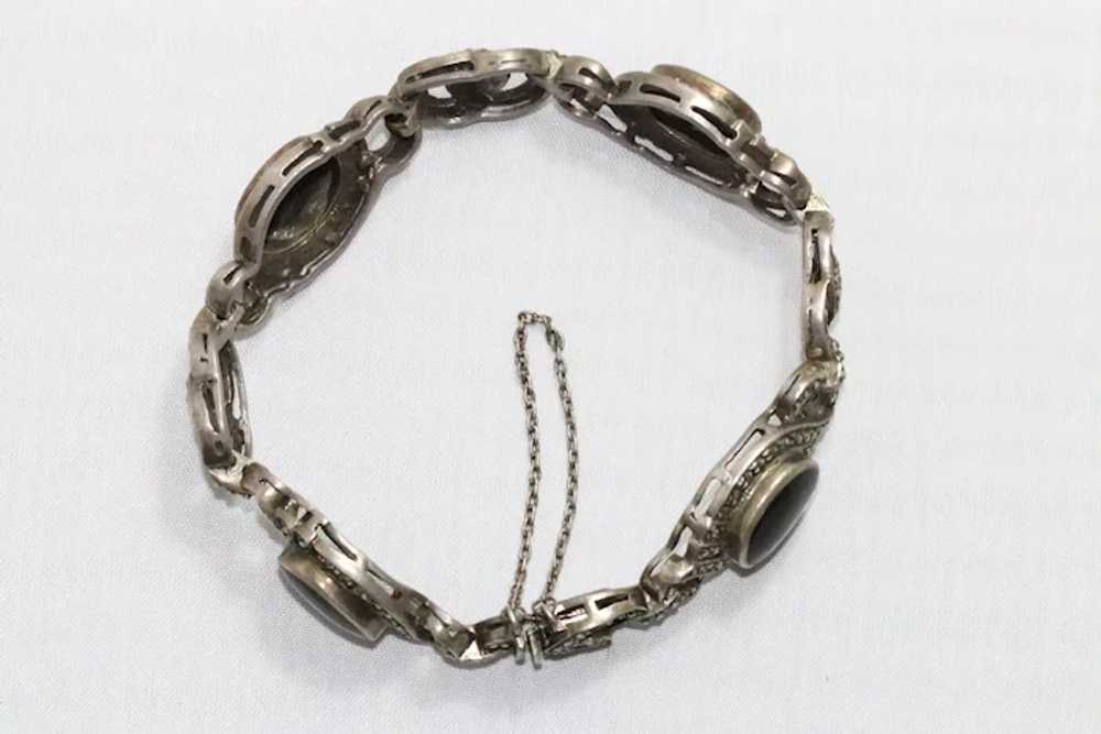 Vintage Sterling Silver Black Onyx Oval Bracelet - image 3