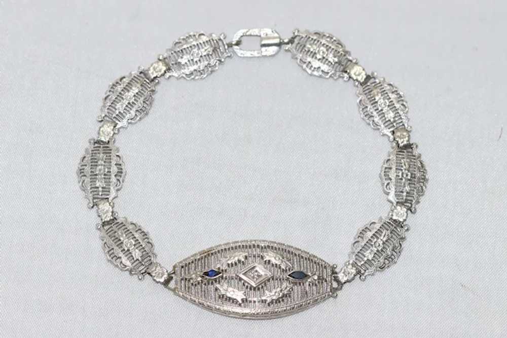 Vintage Art Deco 14 KT White Gold Diamond and Sap… - image 2