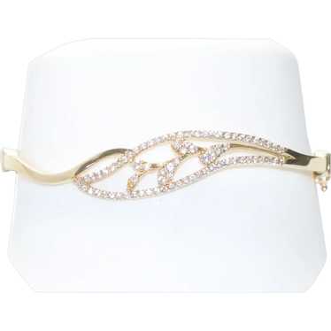 14KT Yellow Gold Cubic Zirconia Leaf Bangle Brace… - image 1