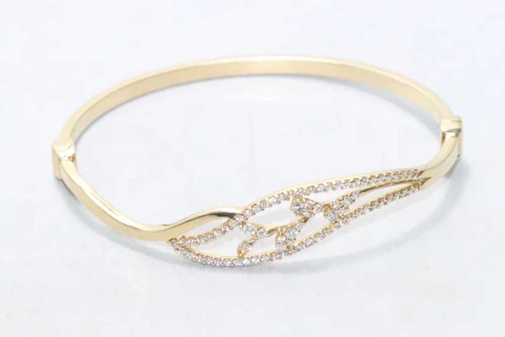 14KT Yellow Gold Cubic Zirconia Leaf Bangle Brace… - image 2