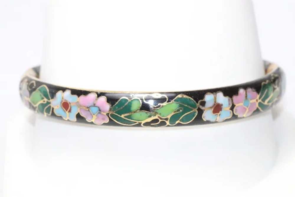 Vintage Enamel Floral Bangle Bracelet - image 2