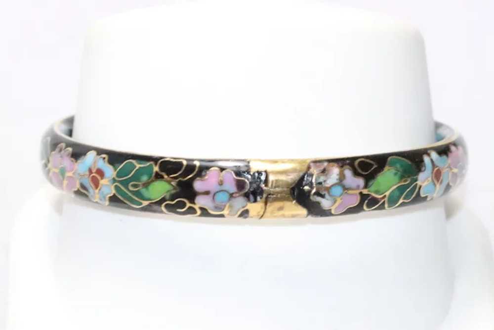 Vintage Enamel Floral Bangle Bracelet - image 3